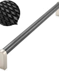 Knurled Black And Nickel Cabinet Pull Handle For Kitchen Cabinets And Dressers, One Piece Metal Pull With Eight Point Eight Inch Center To Center Spacing