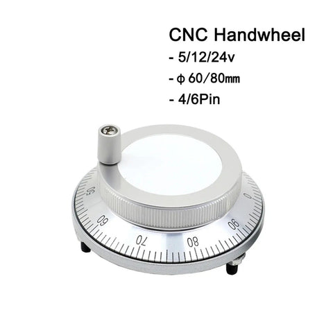 CNC Pulse Generator Handwheel for Precise Manual Pulse Control 24V 4 Pin or 6 Pin 100PPR Rotary Encoder 60mm Dial Silver Finish