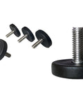 Pack of 8 304 Stainless Steel Furniture Levelers Featuring 5/16-18 Threads and Wide 1.5-Inch Base Heavy Duty Adjustable Table Legs to Slay Wobbles Instantly showcasing black rubber bases and threaded metal rods.