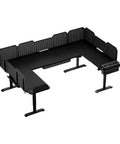 Modular Electric Standing Desk Featuring Expandable L Shaped Layout For Makers And Tech Crews with black finish and cable management.
