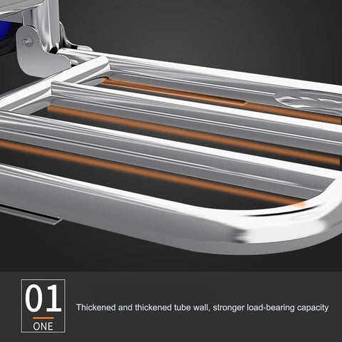 Hella Tough Folding Sack Truck With Solid Rubber Wheels And Rugged Utility Dolly Platform For Zero Sweat Heavy Moving Gear Hauling Up To Two Hundred Forty Two Pounds showing strong stainless steel tray with thickened tube walls.