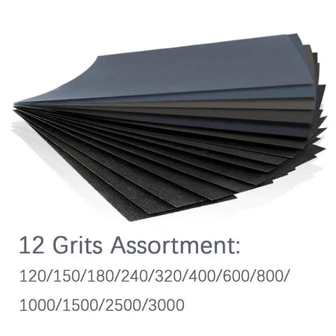 24 Pack Sandpaper Variety Kit With 12 Grits From 120 To 3000 For Wood And Metal Sanding, Wet Dry Sandpaper Sheets 9 X 3.6 Inches