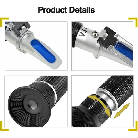 Dual Scale Brix Refractometer With ATC For Specific Gravity And Brix Readings Hydrometer Kit For Wine Making Beer Brewing And Homebrew DIYers For Serious Hobbyists And Pros Alike, chromium body, blue prism cover