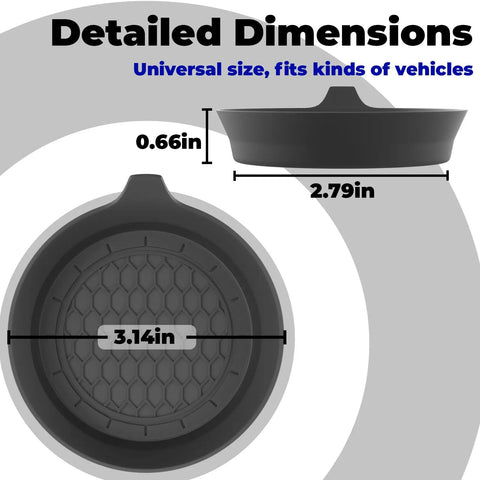 Dimensions of Two Pack Bling Car Cup Coasters Set For Women With Non Slip Silicone Inserts, universal fit for vehicle cup holders