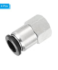 Push To Connect Air Fittings 4 Pack 10mm OD Tube to 1/4 Inch NPT Female Quick Connect Brass Nickel Plated in close-up view