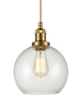 Modern Brass Seeded Glass Pendant Light With Dimmable Hanging Fixture Handblown Clear Glass Shade With Tiny Bubbles