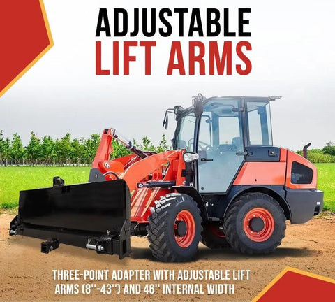 Universal 3 Point Attachment Adapter With Adjustable Lift Arms From 8 To 43 Inches For Skid Steers on loader
