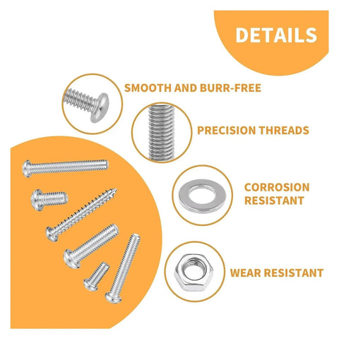 Details of 550 Piece Screw Bolt Nut Set Kit With Flat Washers And Slotted Hex Head Fasteners For DIY Projects Durable Metal