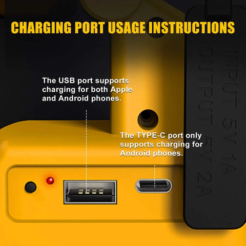 Charging ports on LED Work Light Rechargeable Portable 360 Degree Rotating Foldable Flood Lamp With 2 COB LEDs 6000LM