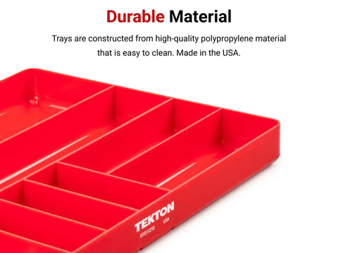 Close-up of 10 Compartment Organizer Tray In Black For Drawer Storage, Ultra Slim 1.5 Inch Tall, durable red material