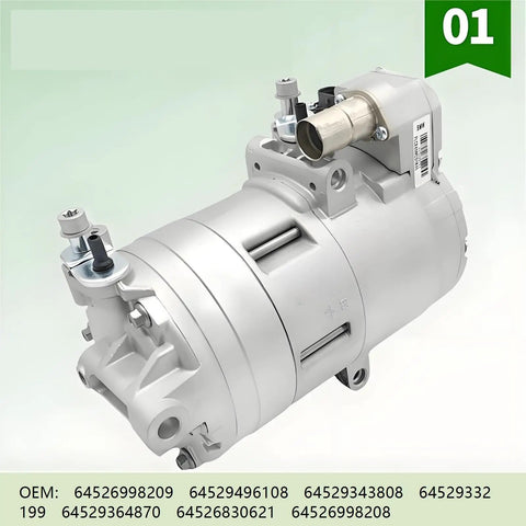 Heavy Duty Electric Hybrid AC Compressor For Bmw 530Le G38 X5 F15 I3 I8 R134a with metal housing, direct-fit design.