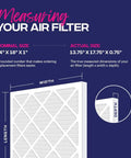 Diagram showing measurements for Pleated 14x18x1 Air Filter MERV 8 MPR 600 For AC Furnace HVAC Systems 4 Pack