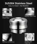 Premium Espresso Gravity Distributor Tool Full Metal Build With Smart Four Blade Base For Dead Flat Coffee Distribution Automatic Depth Control Smooth As Butter Operation close-up of SUS304 stainless steel base with MUVNA logo and seamless finish.