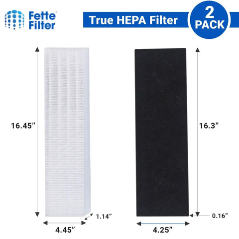 Top Notch True HEPA H13 Replacement Filters For AeraMax 90 100 DX5 DB5, side-by-side filter dimensions shown