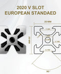 Cross-section diagram of V Slot Aluminum Extrusion European Standard 2020 Series 1500 mm Anodized Linear Rail