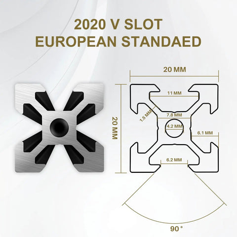 Cross-section diagram of V Slot Aluminum Extrusion European Standard 2020 Series 1500 mm Anodized Linear Rail