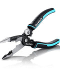 Five In One Wire Stripper And Crimping Tool With Needle Nose Pliers For Electricians 8 Inch Heavy Duty Pliers in black and blue.