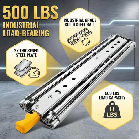 Heavy Duty Drawer Slides With Lock 500lb Full Extension Fleet Grade Locking Lever For Commercial Vans And Utility Vehicles Keeps Heavy Tool Drawers Secure Through Sharp Turns And Sudden Stops., 500 lb steel ball-bearing drawer slide
