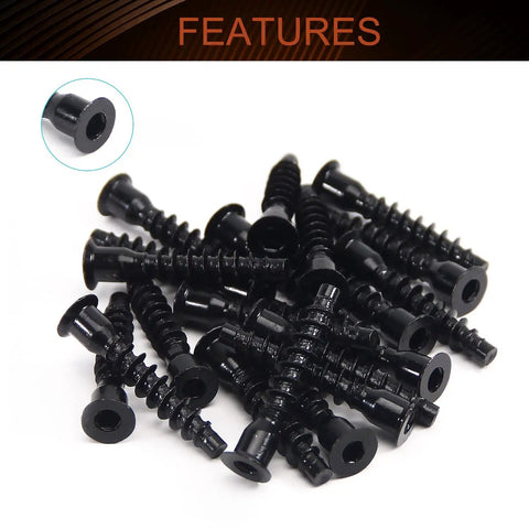 M7x40mm Carbon Steel Confirmat Screws Inner Hex Self Drilling For Wooden Board Connection Black Pack Of 20
