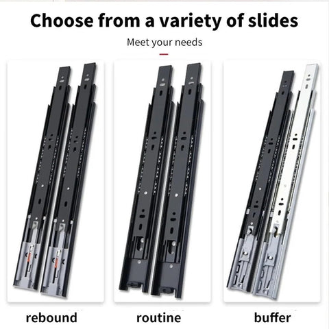 Full Extension Drawer Slides Set 1 Pair Heavy Duty Three Section With Shock Absorption Rebound Buffer For 20 Inch Drawers displayed
