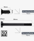Badass 30Pc PC Fan Screws Kit For Rock Solid Computer Cooling And Radiator Mounts Crafted From Rustproof Stainless Steel. 15 short and 15 long screws.