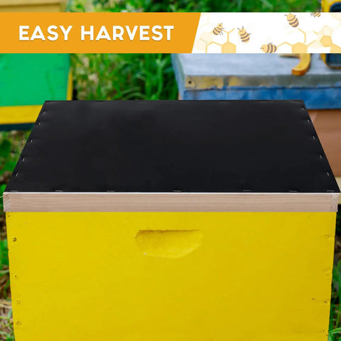 Solar Fume Board For Beehives on yellow hive, Universal 8 Frame And 10 Frame Inner Cover with metal top, apiary gear