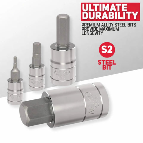Metric Hex Bit Socket Set 13-Piece S2 And Cr-V Steel Chrome Finish durability showcase with S2 steel bits