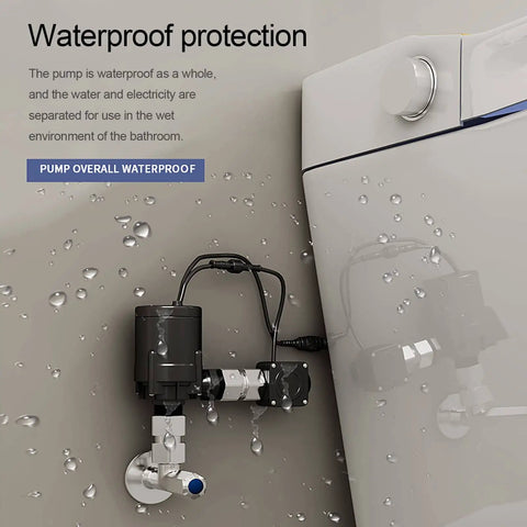 Smart Toilet Booster Pump 110V 220V No Tank Silent Ultra Quiet High Flow Automatic Pressurization Waterproof 24V installed on toilet