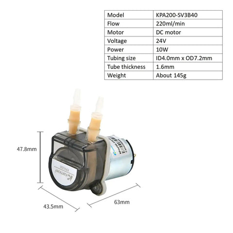 Adjustable Peristaltic Dosing Pump KPA200 220ml Min With 12V Or 24V Motor Glycerin Safe Tubing For Aquariums Water Systems Fluid Transfer High Torque Precise Flow Control Reliable Gear Drive Performance