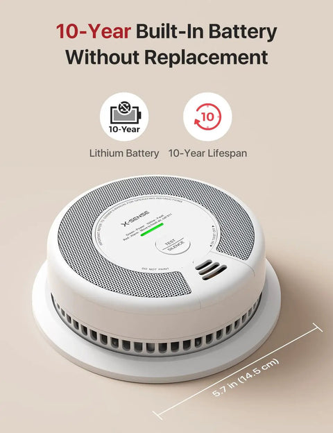 Six Pack Wireless Interconnected Smoke And Carbon Monoxide Detectors Featuring Ten Year Sealed Battery For Battle Ready Home Security and Straight Up Worry Free Peace Of Mind with built-in ten-year battery.