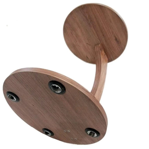 Underside view of wood texture C Shaped End Table On Wheels For Small Spaces, Round Side Table For Sofa And Bedside