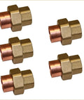 Snag Five Pack Of Three Inch Copper To Copper Union Pipe Fitting With Tough Solid Brass Core Solder Sweat Build for plumbing repairs.