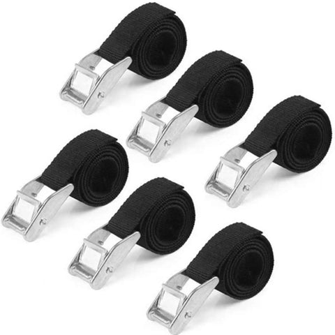 Heavy Duty 2 Ft By 1 In Ratchet Strap Set With Cam Buckle, Adjustable Lashing Tie Down Straps, Rugged Nylon Webbing, 6 Pack, Black