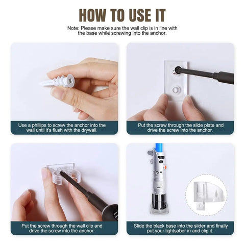 Installation guide for Totally Clear Lightsaber Wall Mount Set Dual Pack Holder Rack For Galaxy Edge Sabers Darth Vader Darth Revan And Most Lightsabers Premium ABS 3D Printed Display Stand That Lets Your Saber Shine