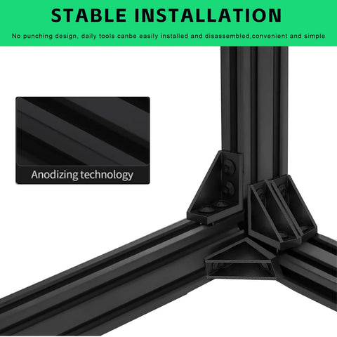 Dope 2040 V Slot Aluminum Extrusion 1500mm Set, 5 Pieces Anodized European Standard Profile With Corner Bracket Kit For CNC DIY 3D Printer Black Ready To Go, black extrusion corner joint