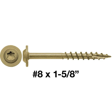 #8 x 1-5/8 inch Bronze Ceramic Coated Star Drive Torx Head Exterior Truss Wood Screw for heavy duty use.