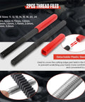 Thread Chaser Set 48 Piece Heavy Duty Pro Grade Thread Repair Tool Kit For UNC UNF And Metric Threads Including 24 Dies 22 Taps And 2 Thread Files With Detachable Cap Anti Rust Rethreading Kit, focusing on red and black thread files with detachable plastic sleeve