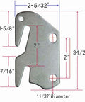 Heavy Duty Size Ten Bed Rail Hook Plates Hella Tough 13 Gauge Steel Connectors with measurements for accurate installation.