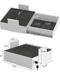 Spacious Under Desk Drawer Featuring Silky Slide Out Rails And A Rock Solid Side Lock Heavy Duty White Steel Organizer with measurements.