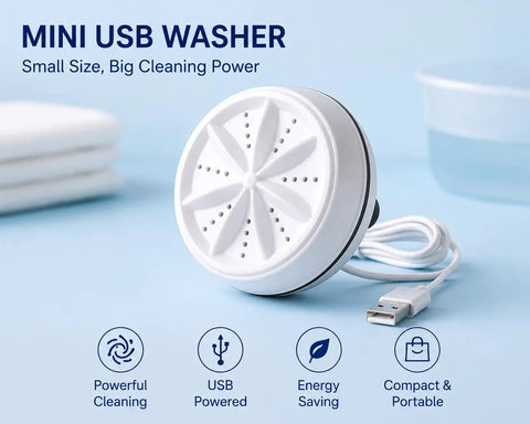 2-in-1 Mini Ultrasonic Washing Machine Portable USB Turbo Washer Compact Laundry Cleaner for Underwear Socks Baby Clothes