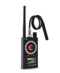 All In One Spy Detector Kit With 10 Level Sensitivity And 5 Detection Modes For Hidden Cameras, Listening Devices, GPS And RF Signals, Electronic Sweeper With 48 Hour Battery Life For Home, Office, Hotels Or Cars Privacy Checks. Black handheld RF detector with antenna and display