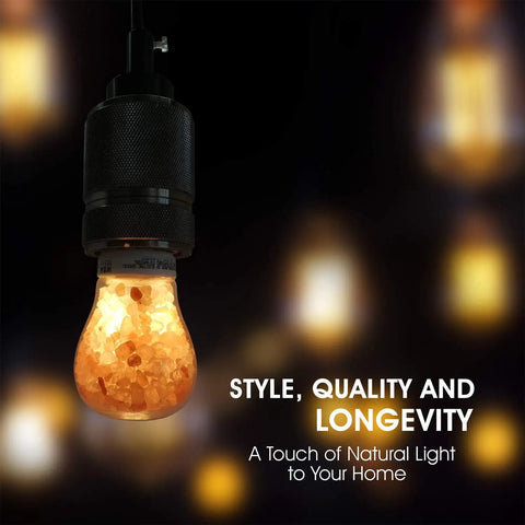 Salt Lamp Inspired LED Bulb With Lit Warm Amber Glow, 60W Equivalent Dimmable A19 Edison Bulb illuminated in dark setting
