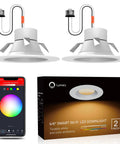 Smart Recessed LED Can Lights Five To Six Inch With Baffle Trim, 13W 1100LM RGBWW Color Changing, WiFi Bluetooth Downlights, Two Pack