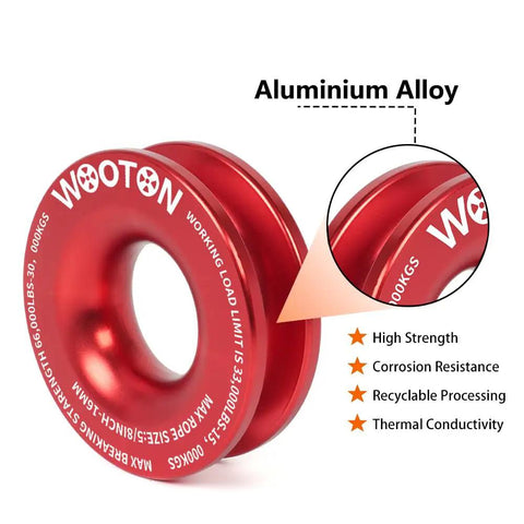 Beefy Winch Snatch Recovery Ring 66000 Lb Aluminum Pulley For Soft Shackle Compatibility Fits Quarter Inch Three Eighths Inch Three Sixteenths Inch Soft Shackles One Half Inch Seven Sixteenths Inch Ropes Off Road Vehicle Recovery, red aluminum alloy