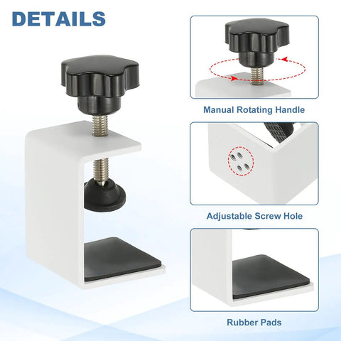 Heavy Duty C Clamps 2 Pack White Metal Desk Clamp With Protective Pads showing manual rotating handle and rubber pads