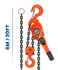 6 Ton Manual Lever Chain Hoist With 20 Ft Lift Height Heavy Duty Come Along Winch Dual Pawl Brake in orange and black