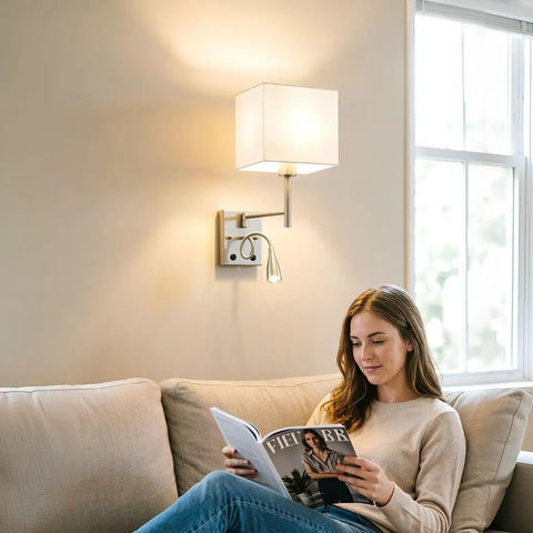 Bedside Swing Arm Wall Lamp With Dual Switch, Cozy And Lit Wall Sconce For Bedroom And Living Room, 3W LED 3000K Warm Glow