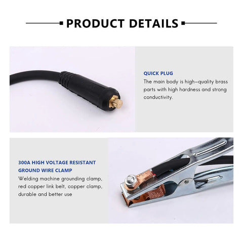 Heavy Duty 300 Amp Grounding Welding Earth Clamp Clip With 10-25 Plug Connector For MIG TIG Machines close-up of quick plug and copper clamp details.