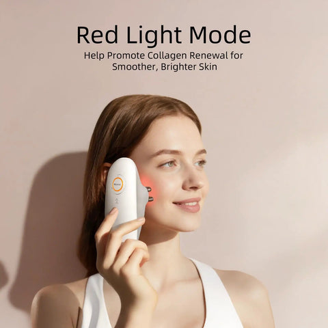 Woman using Three In One Body Sculpting Machine With Vacuum Massage And Red Light Therapy To Tackle Cellulite on face