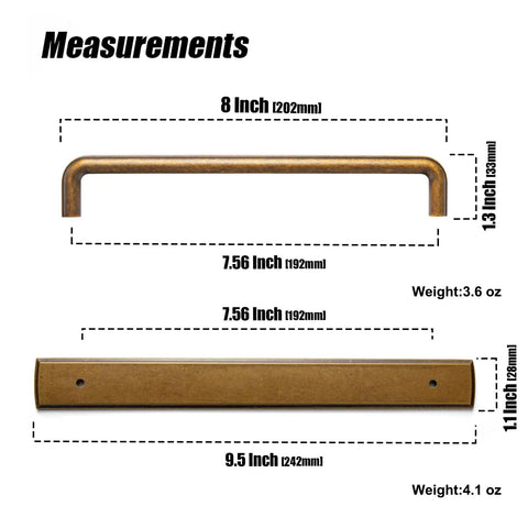 Two Pack Antique Brass Cabinet Pulls With Backplate Solid Zinc Alloy 7.56 Inch Center To Center Vintage Kitchen Cupboard Handles